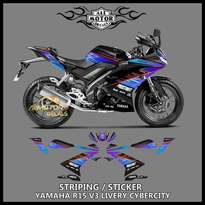 Striping Motor R15 V3 Livery Cyber city / Decal Stiker Yamaha R15 Versi 3 / Sticker R15v3 Custom Cyb