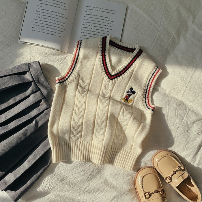 Terlaris ✨ -Vest rajut anak laki laki umur 3-8 tahun/ Vest knit anak laki laki - Mickey Putih, 100