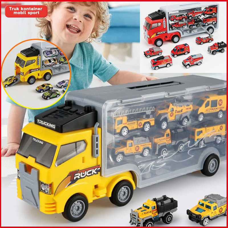 mobilan besar anak laki laki Mainan Anak  Storage Container Truck Vehicle Alloy Pull Back Car die ca