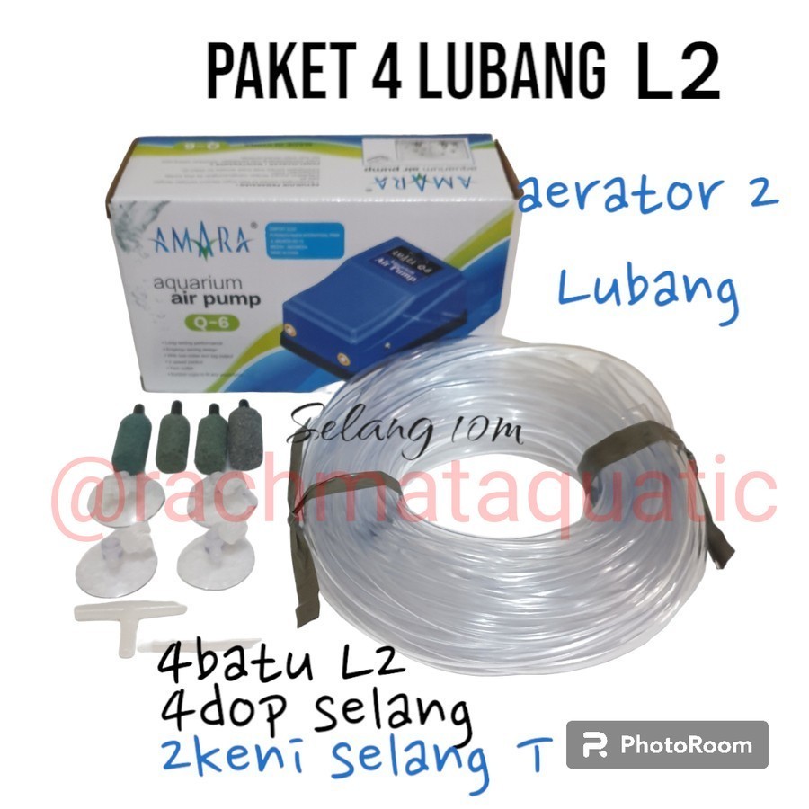 Paket aerator 4 Output Murah selang 10m. Mesin aerator 2Lubang.