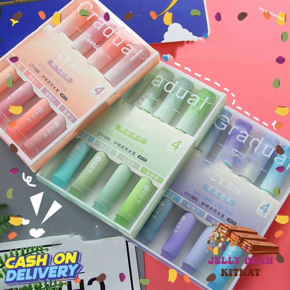 

| JBK | Highlighter Pastel Penanda Teks Set 4IN1 Alat Tulis Sekolah / Spidol Pen Marker Warna Gradasi Painting Multifungsi / Textliner Stasionary Import A55