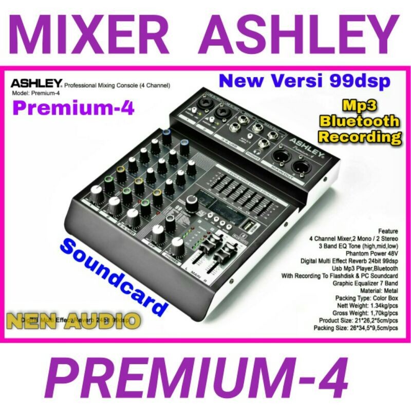 MIXER ASHLEY PREMIUM 4 ORIGINAL NEW MODEL 99DSP PC SOUNDCARD RECORDING MP3 bluetooth premium4