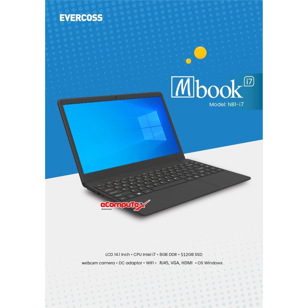 LAPTOP EVERCOSS NOTEBOOK 1 NB1-I7-8512 - i7 8GB 512GB - TKDN RESMI