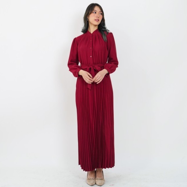 Terlaris ✨ -Vischa Long Dress Plisket Wanita PREMIUM (bisa bumil & busui) 2384 - Putih, Gamis