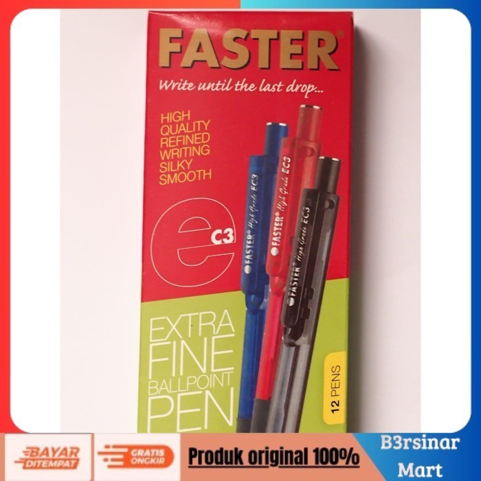 

[[KUALITAS TERBAIK]] Ballpoint/ Pulpen Faster EC3 ,0.7mm isi 12 pcs black COD