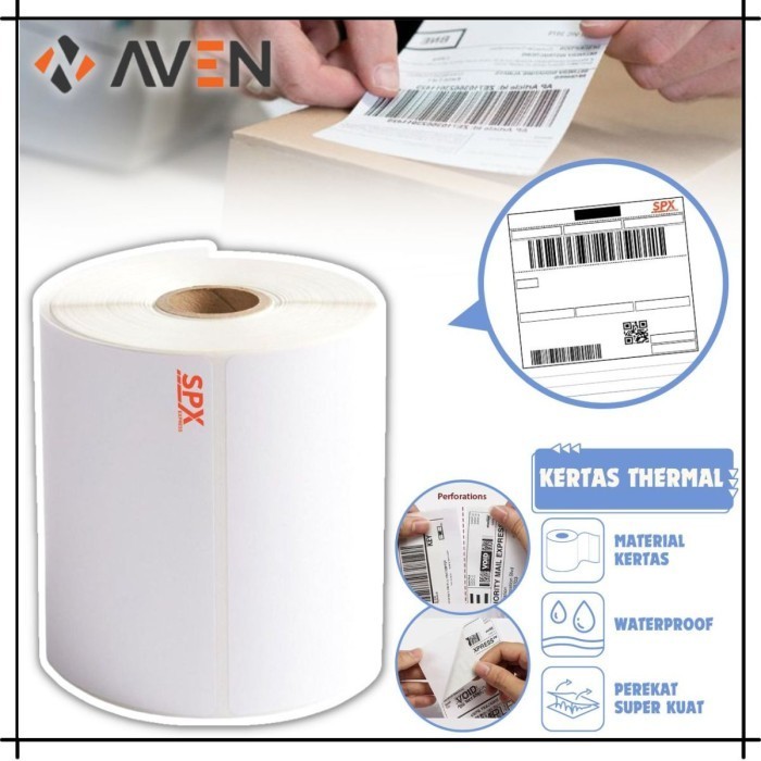 

AVEN Kertas Thermal Roll 100x150mm Label Stiker Barcode Resi Ukuran A6