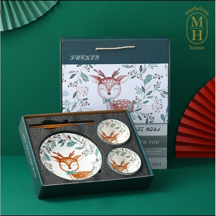 

(NEW) -Gift Set Natal Christmas Deer Box Hampers Mangkuk Piring | Kado Xmas - piring2+2bowls