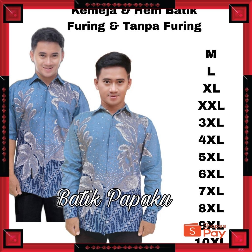 KAIN ADEM LEMBUT HALUS TEBAL / Kemeja Batik Pria lapis Furing BigSize Jumbo Warna Biru Muda Baby Blu