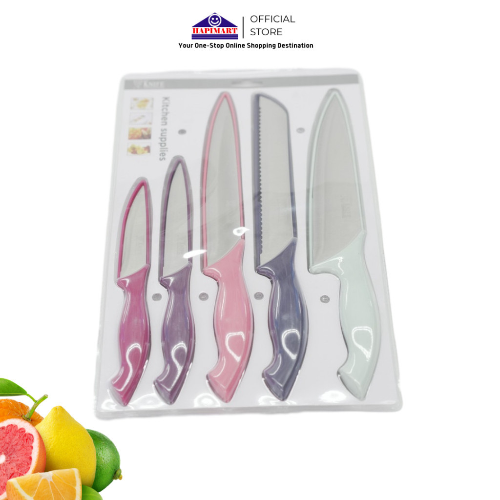 Set Pisau Dapur Lengkap 5 In 1 Stainless Steel Anti Karat Perlengkapan Dapur Import /Pisau Daging /P