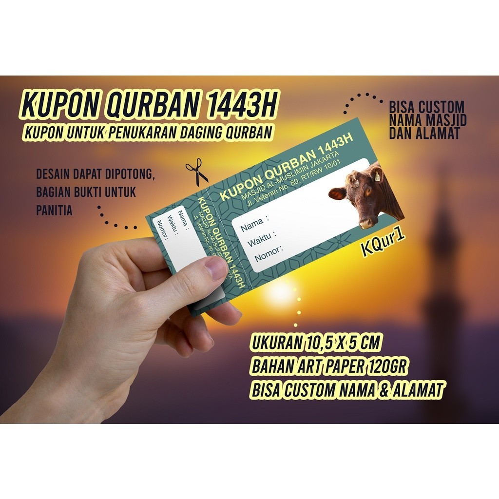 

Kupon Qurban Idul Adha / Pengambilan Daging Qurban Idul Adha - Bisa Custom Nama & Alamat