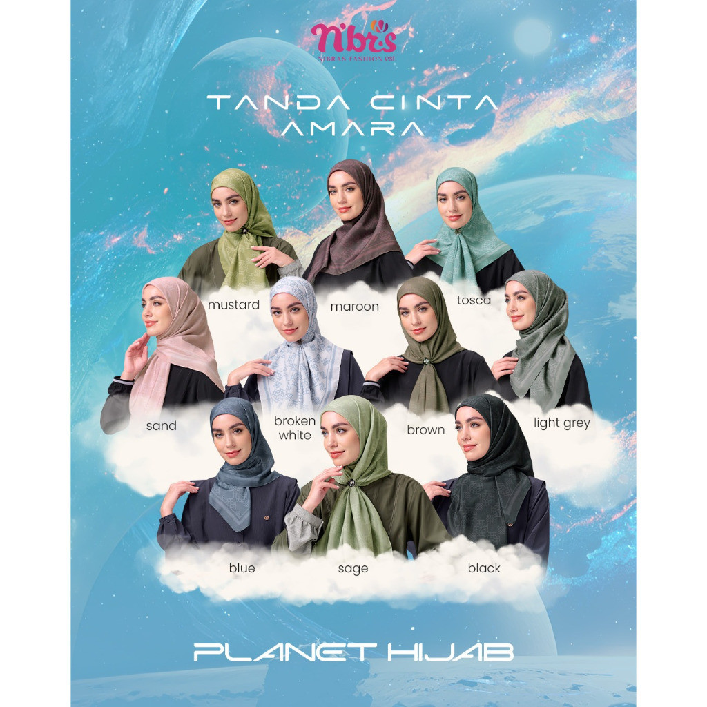 Nibras Hijab Segi Empat Tanda Cinta Amara | Hijab Segi Empat Motif | Hijab Motif Premium | Hijab Seg