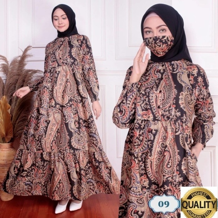 gamis xl dayu hitam set masker baju wanita batik murah  TA
