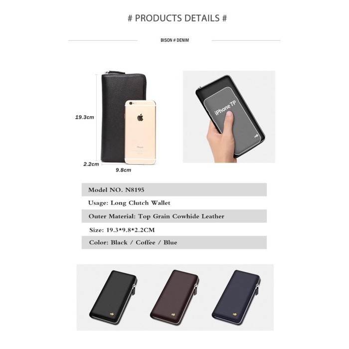 Bison Denim-Dompet Panjang Pria Kulit Sapi Asli BISON 8195-1B