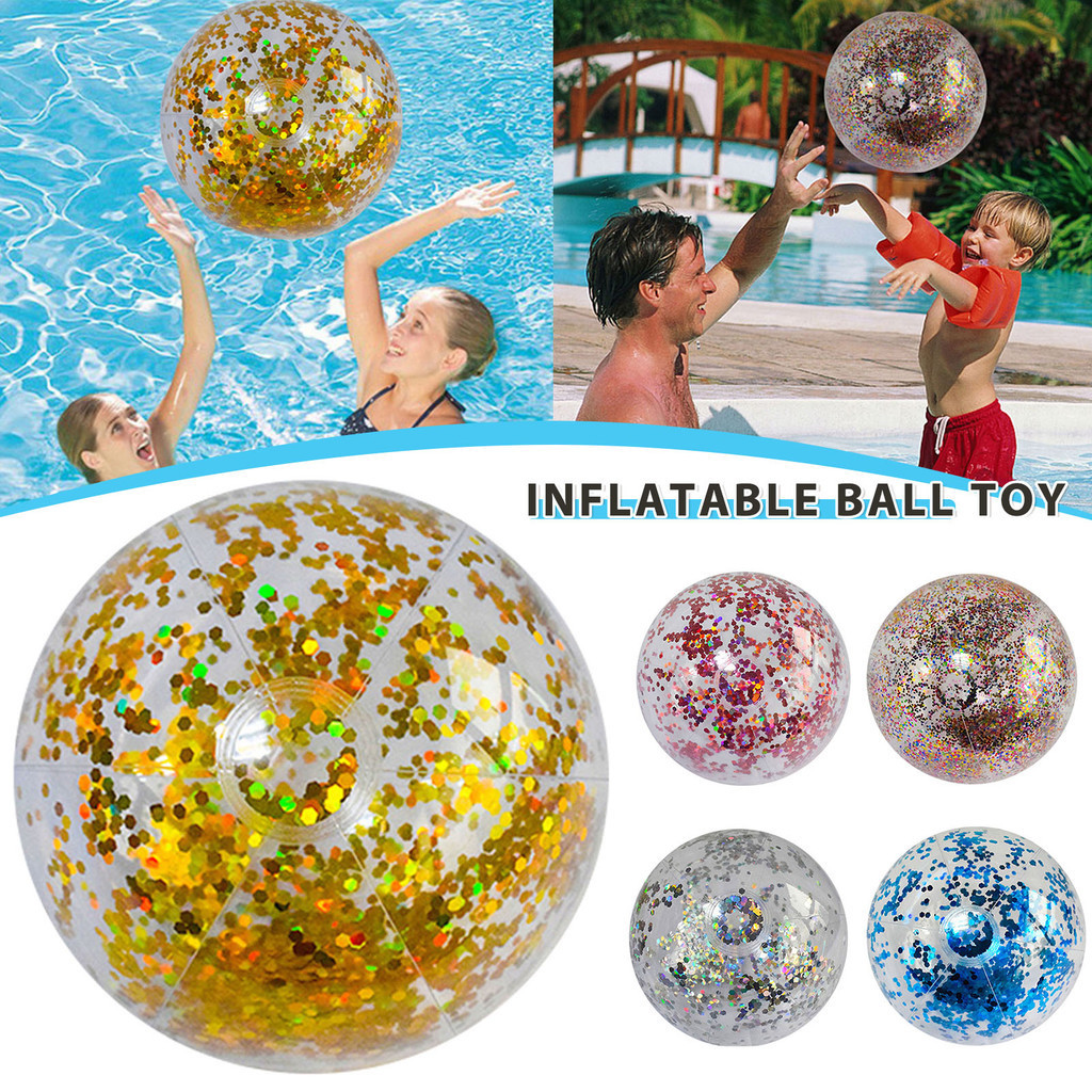 Bola Pantai Kolam Glitter Tiup Besar 24 "/16" dengan Pompa untuk Musim Panas Kolam Pantai Pesta Libu
