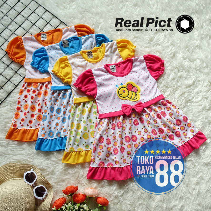 [SDR-RF52] TOKO RAYA 88, Setelan Dress Bayi 3 - 18 Bulan, RED FOREST Flower Bee Bordir, Baju Rok