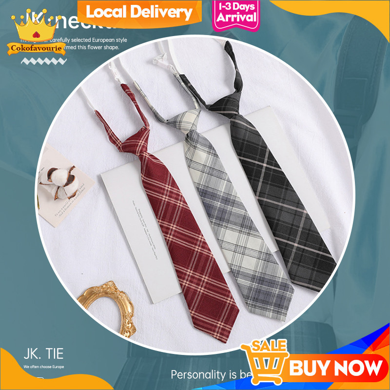 COD Dasi Seragam Pelajar Dasi Bebas Simpul Gaya Preppy Dasi Panjang Aksesori Kemeja Kotak-kotak Pend