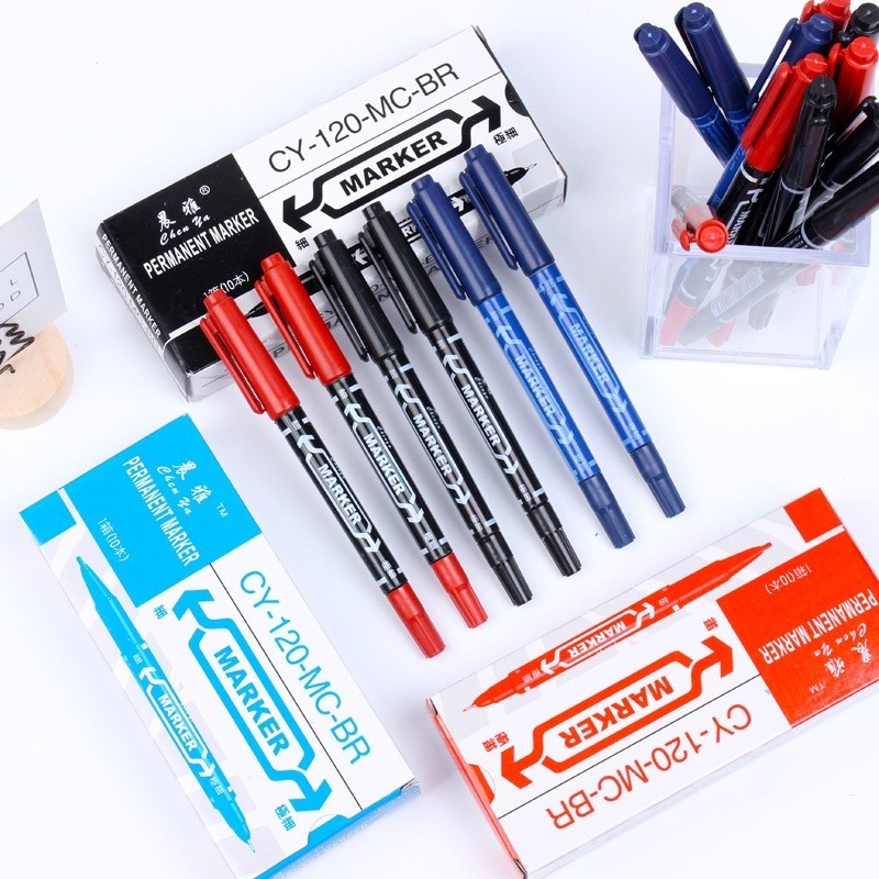 

DECORRY (PEN08) Spidol Double Tip Ujung Pena Ganda ukuran 0,5/1mm/ Pena Spidol 2 in 1/ 1box 10pcs
