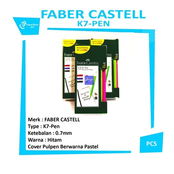 

[Terbaru]ATK Faber Castell Pulpen Ballpoint K7 Pen 0.7mm Black Inkbox - Lusin