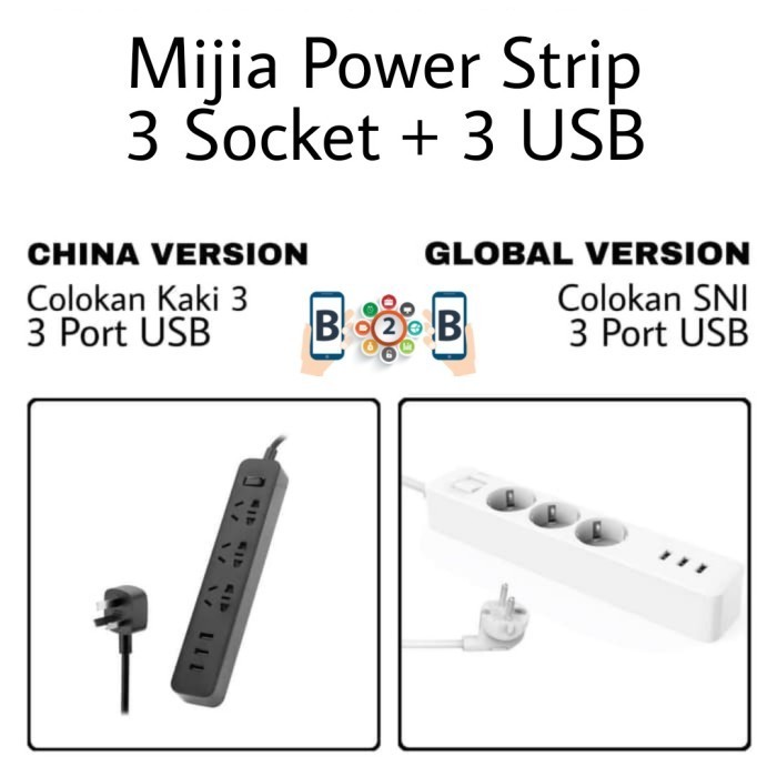 Mi Smart Power Strip Plug Adapter 3 USB 2A Original (Charger) - Putih CN