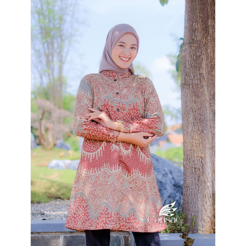 Batik Tunik Nirmala Atasan Batik Wanita Modern Blouse Tunik Lyodra