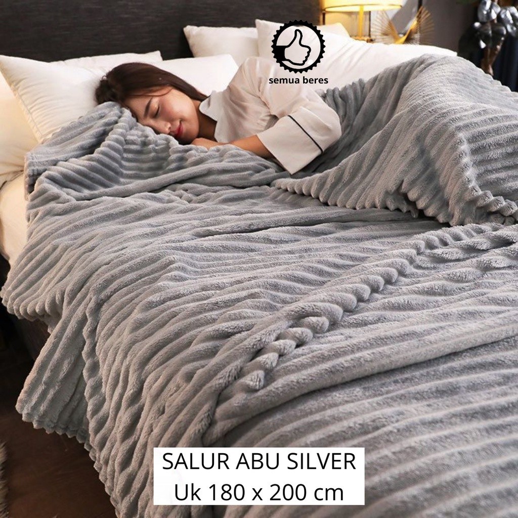 Selimut Bulu Embos Salur Polos Tebal 180 x 200 King Size Motif Dewasa Lembut Bagus Harga Grosir/ PRO