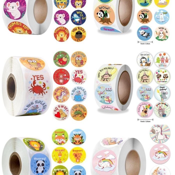 

Stiker Bulat Roll Kartun Animal Label Reward Anak Label Reward Kartun