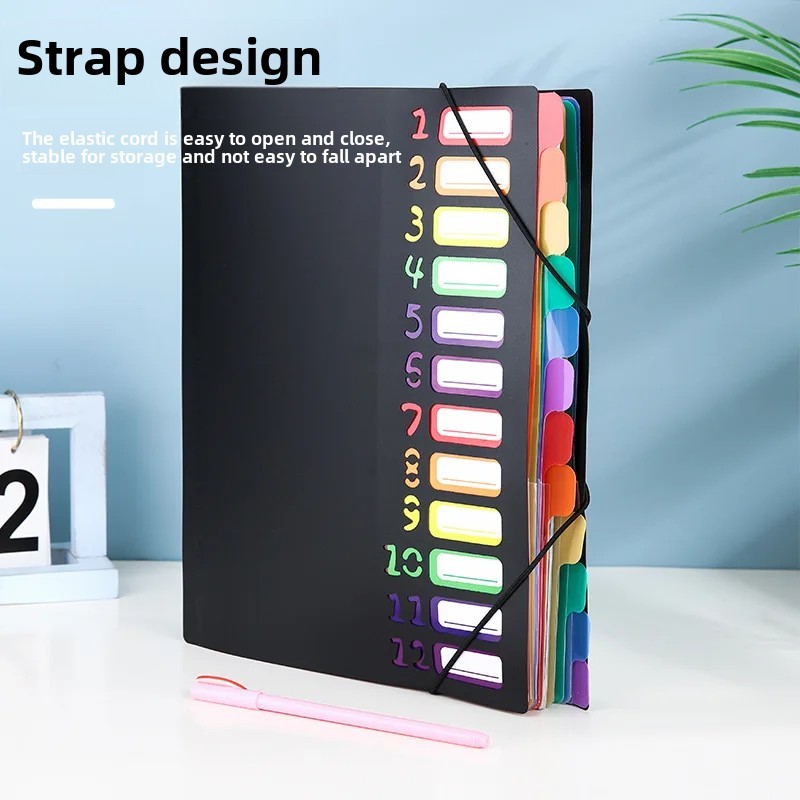 

Multi-Layer A4 Rainbow Color Classification Binding Rope Storage Clip Document Folder Office Study Cross-Border Special Supply