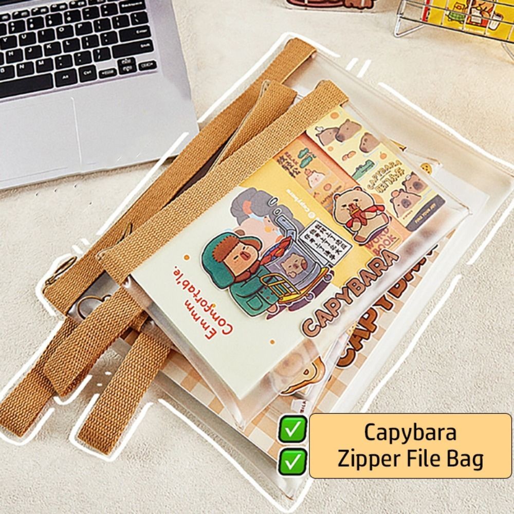 

A4/A5 Capybara Zipper File Bag Large Capacity Thickened Documents Pouch Test Paper Storage Students Exam Bag Stationery Bag