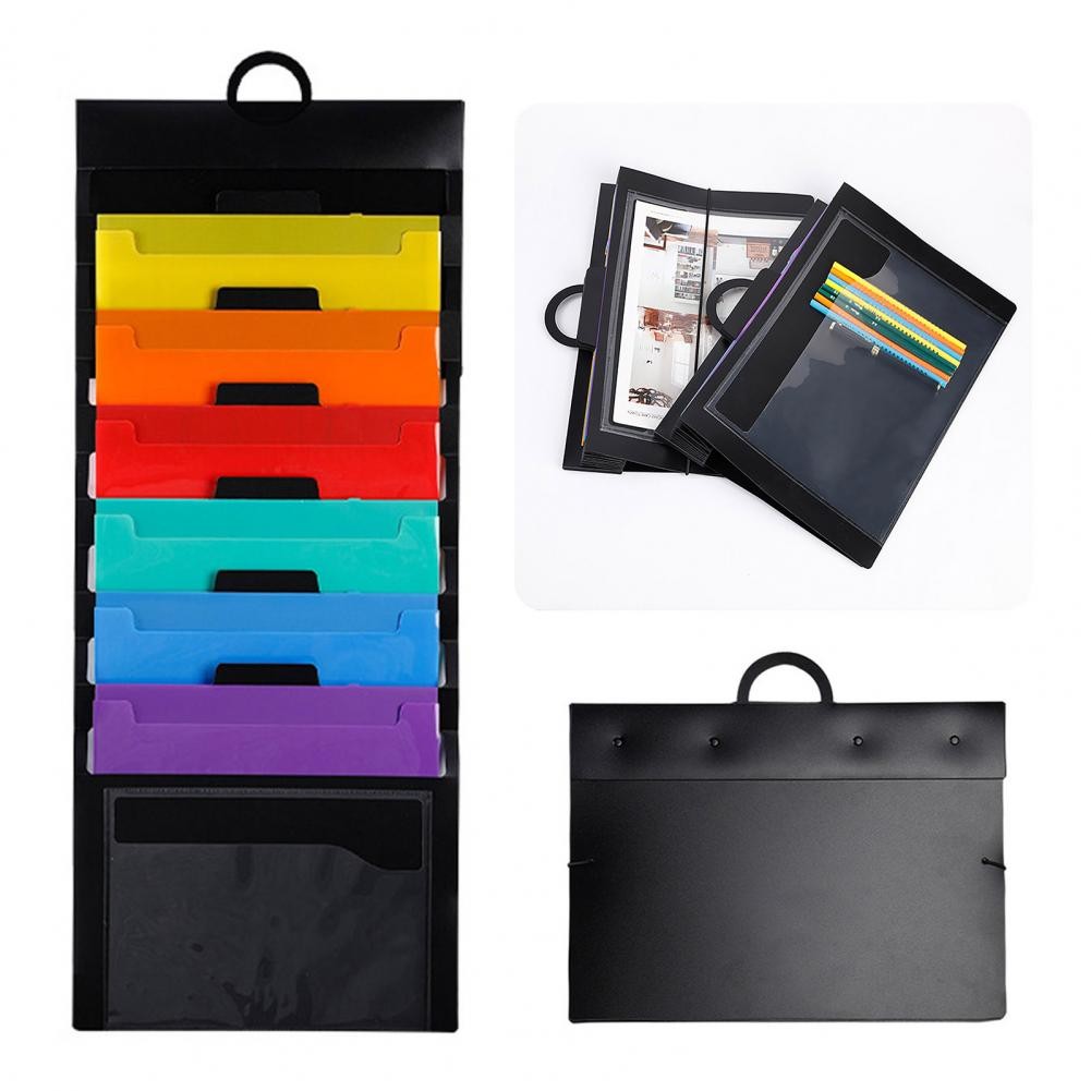 

File Folder Hanging Organizer with 6 Large Pockets Portable Foldable Wall File Holder Rainbow Color Documents Holder