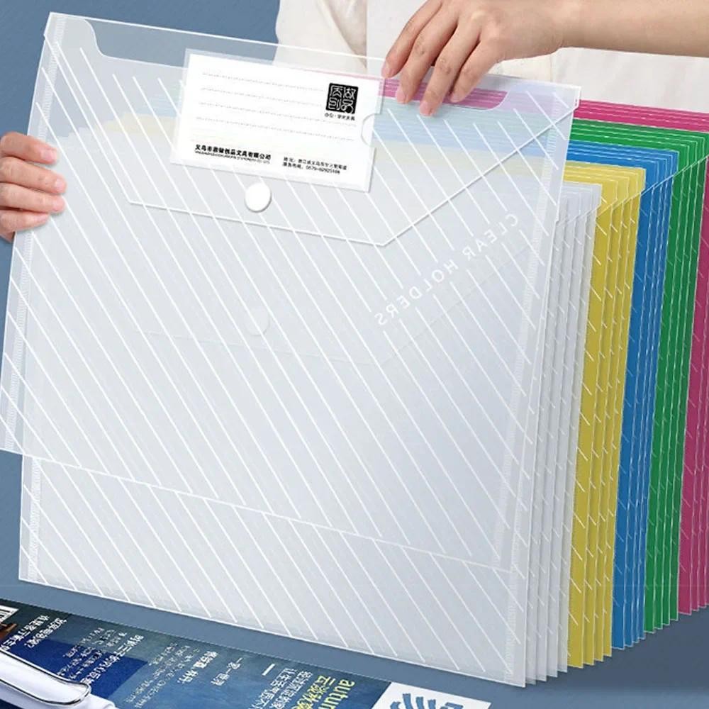 

10 Pcs A4 Transparent File Bag Plastic Documents Filing Storage Bag Student Organizer Information Pocket Folders Stationery