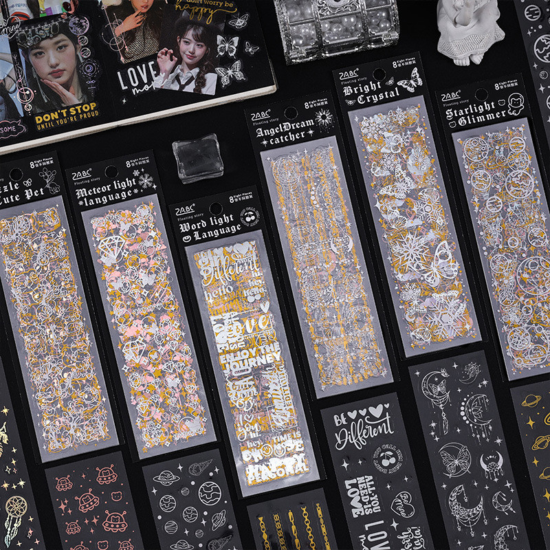 

6 Sheets Gold Holographic Sticker Transparent Resin Stickers Craft Supplies Scrapbook Sticker Aesthetic for Journaling Planners