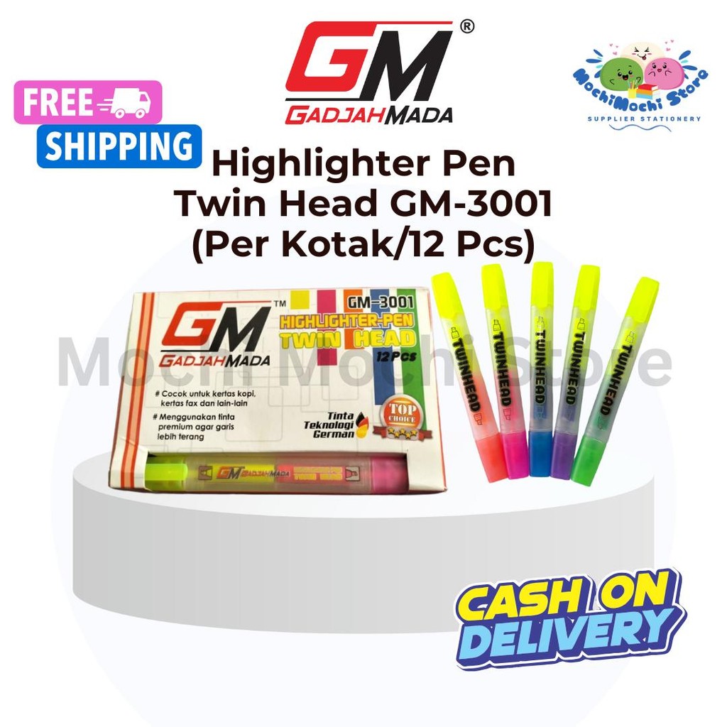 

PER KOTAK/12 PCS Highlighter Twin Head GM-3001 | Stabilo | Stabilo Highlighter | Penanda Warna