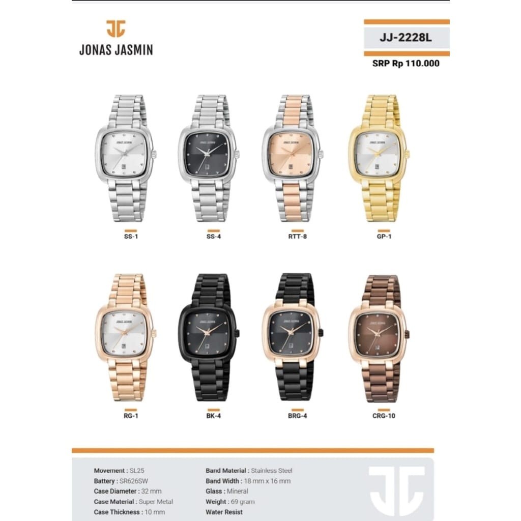 Best Seller Jam Tangan Wanita Jonas Jasmin 2228L Original Tali Rantai Free Kartu Body Segi Tanggal A