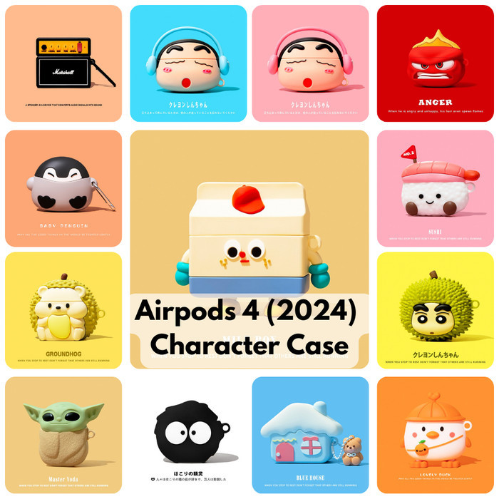 Cute Character Soft Case Airpods 4 NEW 2024 Casing Silicone Earphone Cute Case Anger Sushi Honey Bee