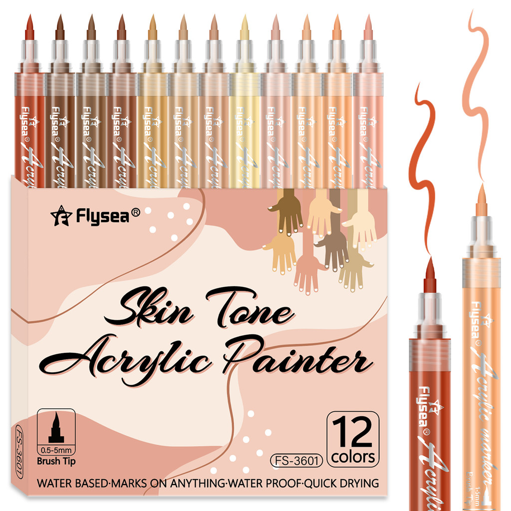 

Acrylic Paint Pens Brush Tip,Valve-action Structure,12 Skin Tone Colors for Artists Drawing Sketch Portrait Comics Coloring