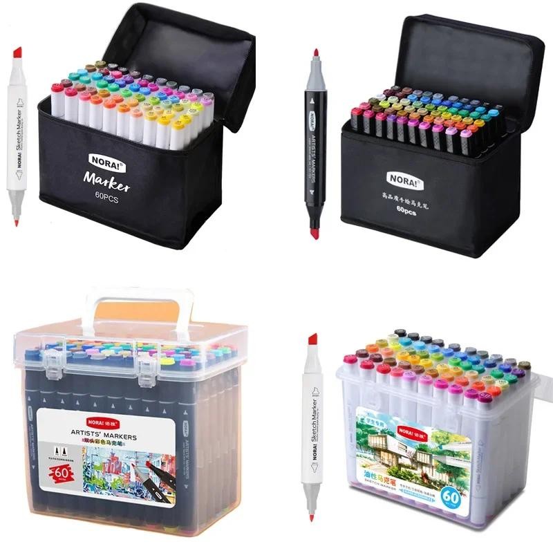 

Double-headed Marker Pen Set 24/60/80 Colors Children's Painting Alcohol Oily Watercolor Student Stationery School Gift