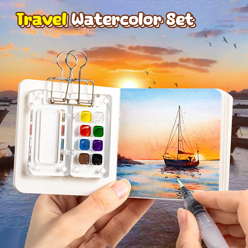 

Empty Mini Acrylic Watercolor Palette Portable Paint Box Travel Painting Paint Tray Student Outing Art Painting Supplies