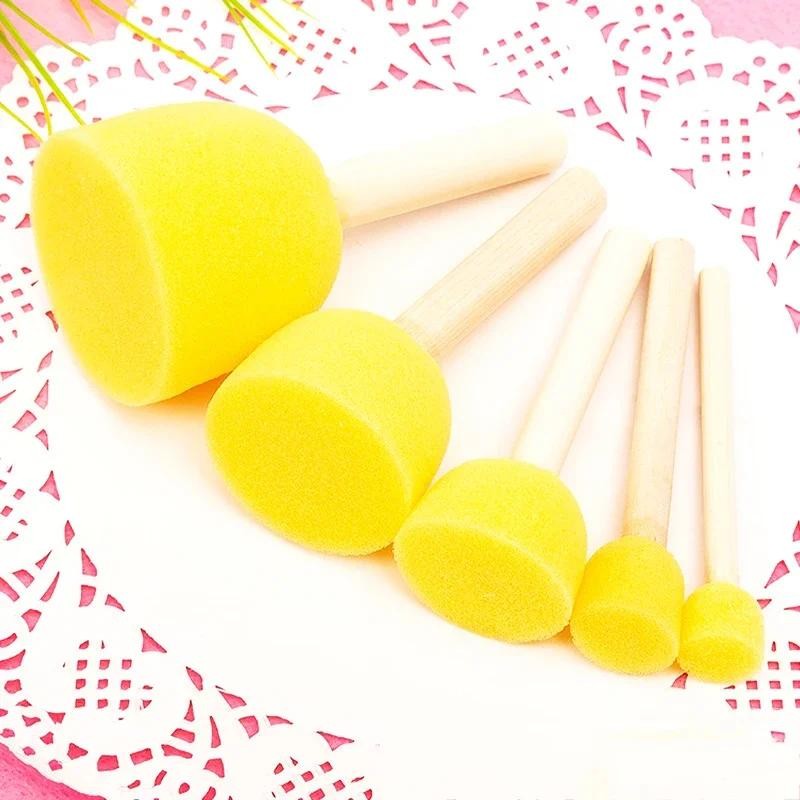

5Pcs/pack Kid Sponge Paint Brush Original Wooden Handle Painting Graffiti Early Toy DIY Art Supplies Gifts