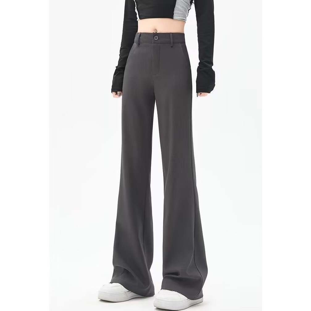 Celana Setelan Wanita Pinggang Tinggi Longgar Kasual Lurus Kaki Lebar Celana setelan melebar