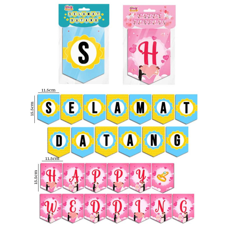 Banner Tulisan Selamat Datang  / Congratulations / Happy Wedding