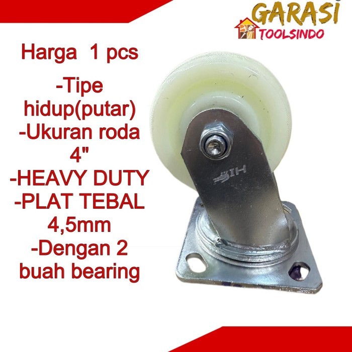 HEAVY DUTY Roda nylon 4" Hidup roda troli 4 inch putar roda castor trolly