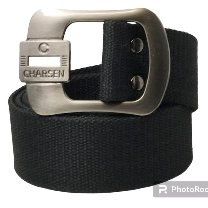 Gesper Sabuk Pria Katun canvas Tactical CHARSEN Gitar kepala besi silver dop - Hitam