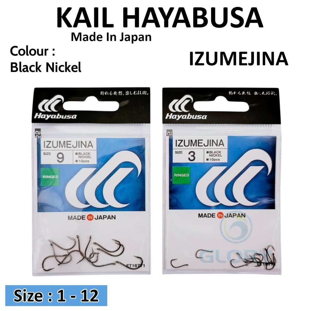 Hayabusa Izumejina Mata Kail Pancing High Carbon Steel Black Nickel Made In Japan Berlubang Ukuran B