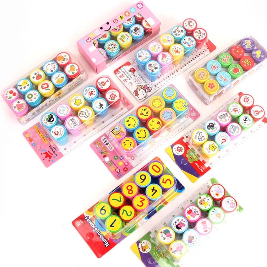 

10pcs/lot Kids Stamp Princess Cartoon Stamp Children Custom Plastic Rubber Self Inking Stampers Toys Kids Party Favor Gift