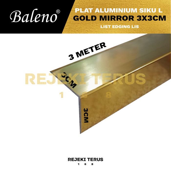Plat Siku Aluminium L GOLD MIRROR 3X3cm List Edging Lis Lemari