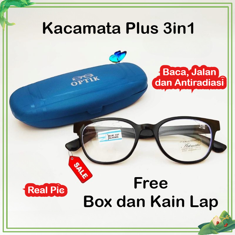 Kacamata Baca dan Jalan Plus Double Fokus 2in1 Lensa AntiRadiasi - Kacamata Dobel Fokus - Kacamata j