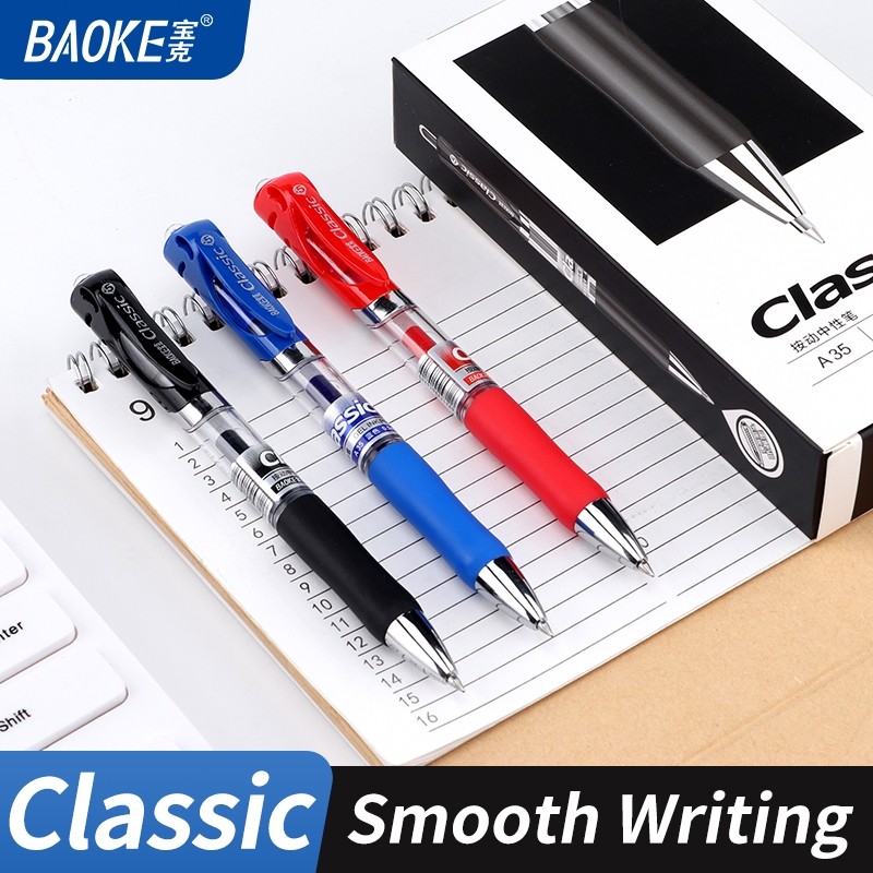 

BAOKE Retractable Gel Pen Set 0.5mm/0.7mm/1.0mm Pulpen Gel + Isi Ulang Tinta Hitam Pena Kantor Sekolah