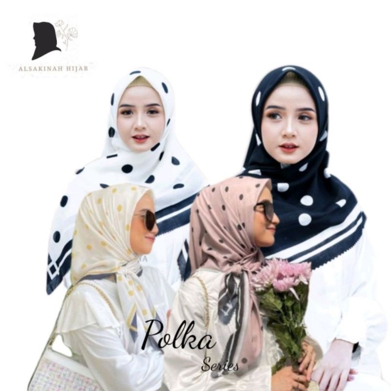 TERBARU HIJAB SEGIEMPAT MOTIF POLKA SERIES VOAL PREMIUM