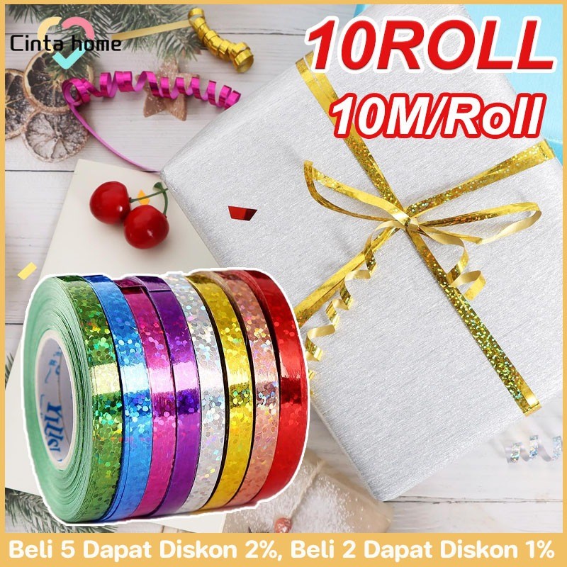 

10M Balon Pita Laser Tali Alat Terikat Pita Balon Gold / Silver Tali Kado Ulang Tahun Party Backdrop Tirai Pesta Pernikahan Dekorasi
