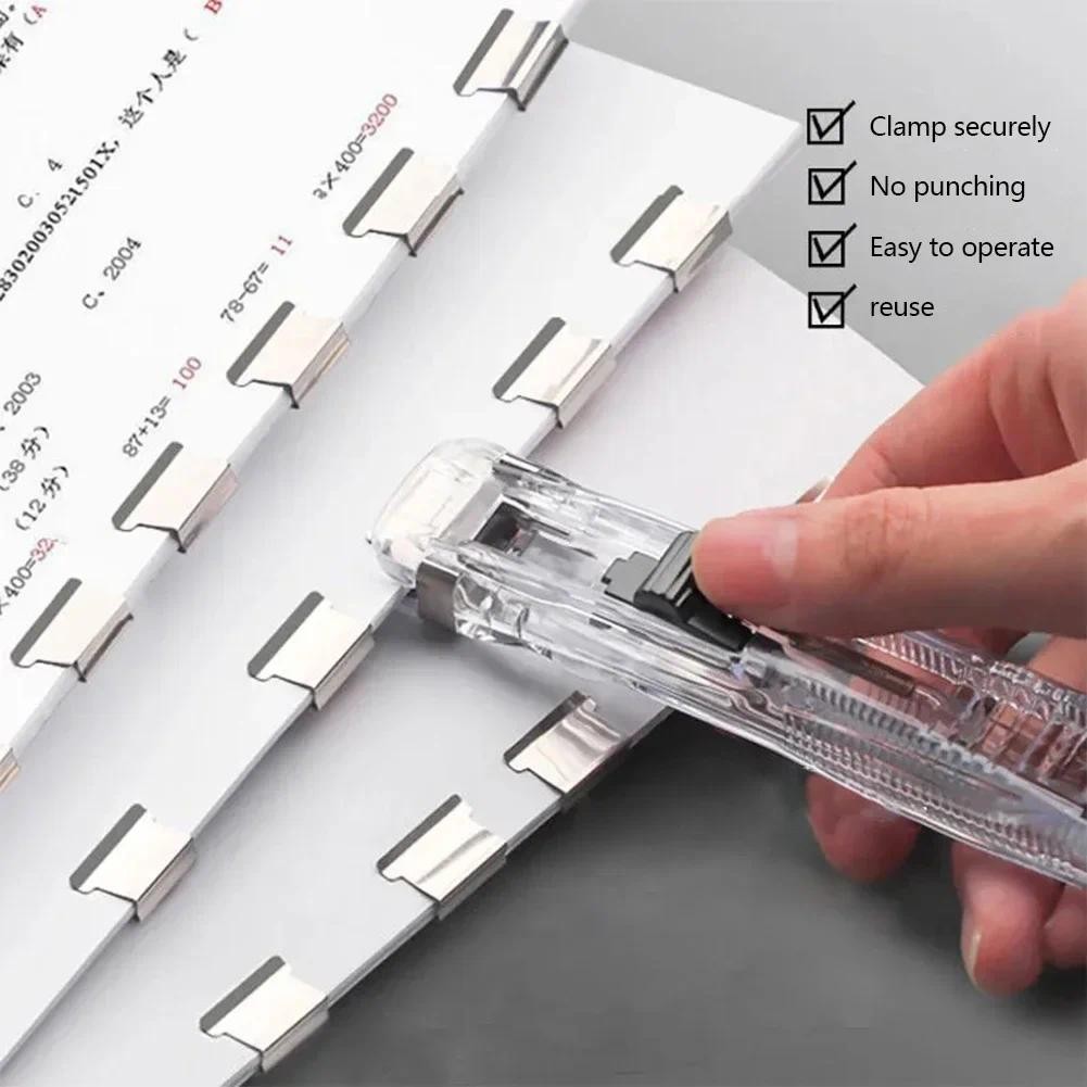 

Mini Traceless Reusable Hand Clamp Push Stapler Paper Book File Office School Student Binder Binding Tools Supplies Accessories